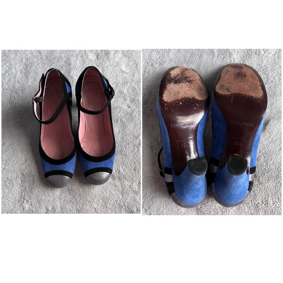 Marc Jacobs Vintage Y2K Corduroy Metallic Suede Mary Jane Pinup Heels 36.5 - Picture 3 of 17